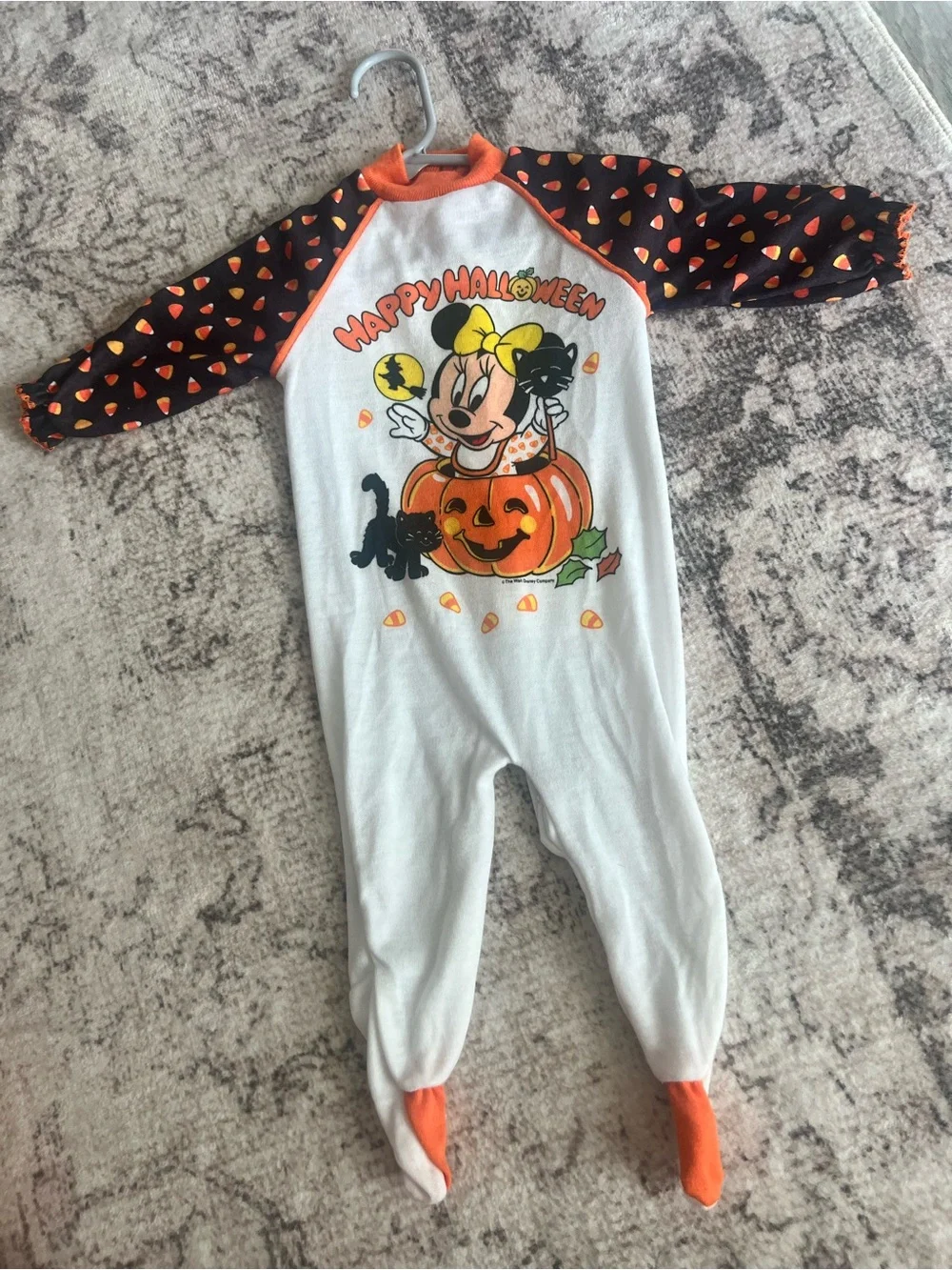 Vintage Disney Minnie Mouse Halloween Footie- White, Orange, Yellow, Black